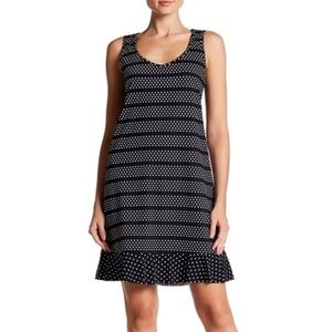 Lands End Polka Dot Navy & White Ruffle Dress Women Size Small